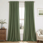 miulee linen full blackout curtains back tab pleat hook belt clip rings olive green 52Wx96L